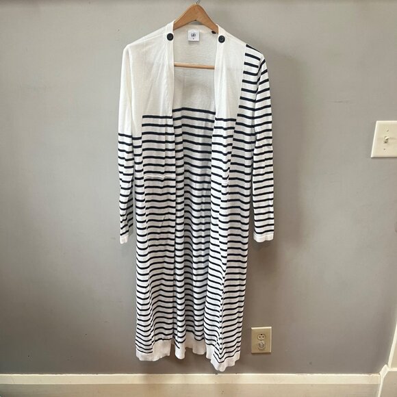 Cabi Longline Open Front Patchwork Stripe Victory‎ Cardigan Sweater- Sz. M - Picture 1 of 5